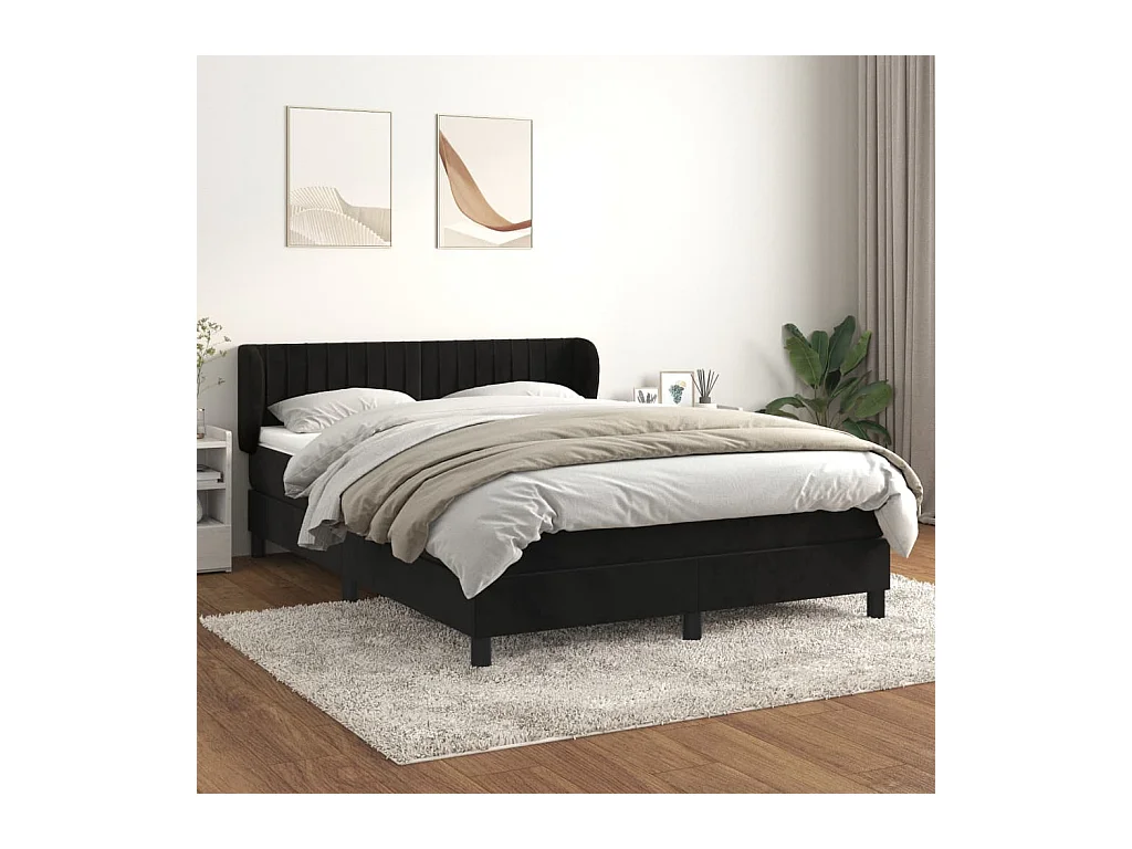 Sommier à lattes de lit avec matelas Noir 140x190 cm Velours