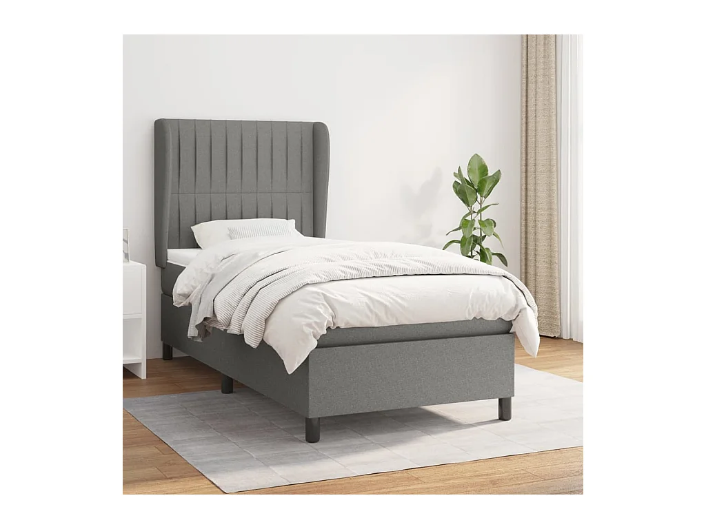 Sommier à lattes de lit avec matelas Gris foncé 100x200cm Tissu