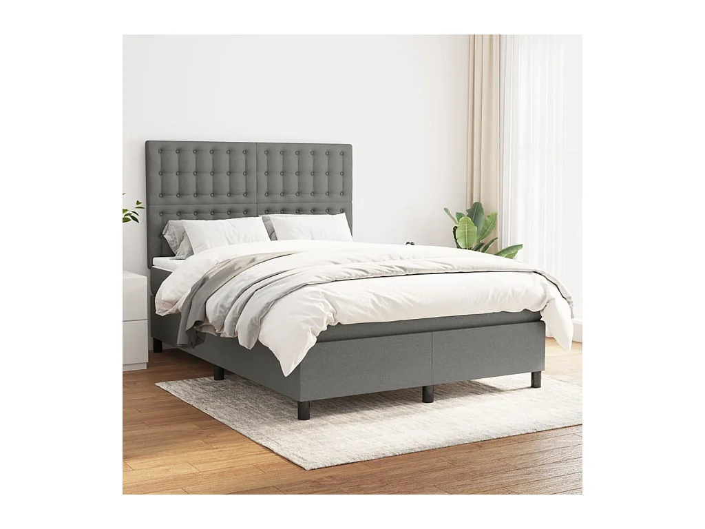 Sommier à lattes de lit avec matelas Gris foncé 140x190cm Tissu
