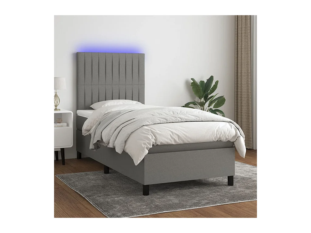 Sommier à lattes de lit et matelas et LED Gris foncé 100x200 cm