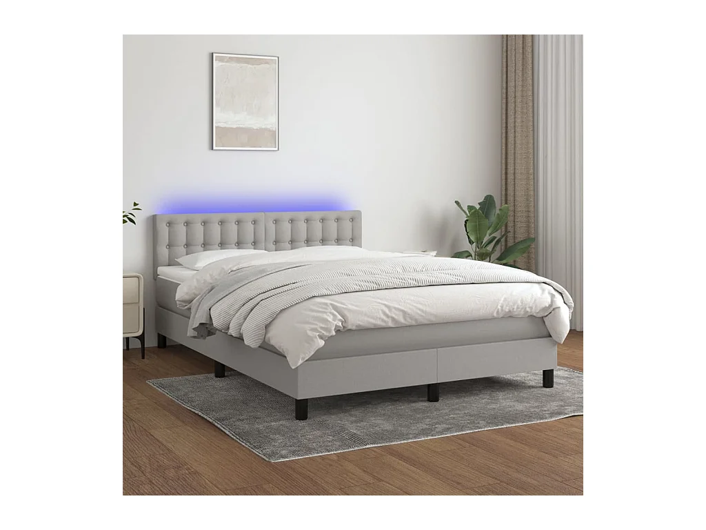 Sommier à lattes de lit et matelas et LED Gris clair 140x190 cm