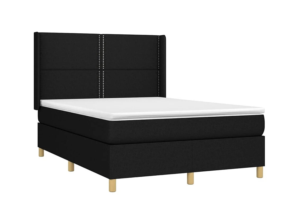 Sommier à lattes de lit matelas et LED Noir 140x190 cm Tissu