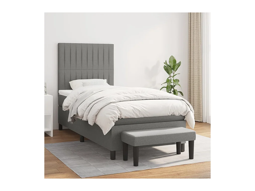 Sommier à lattes de lit avec matelas Gris foncé 100x200cm Tissu