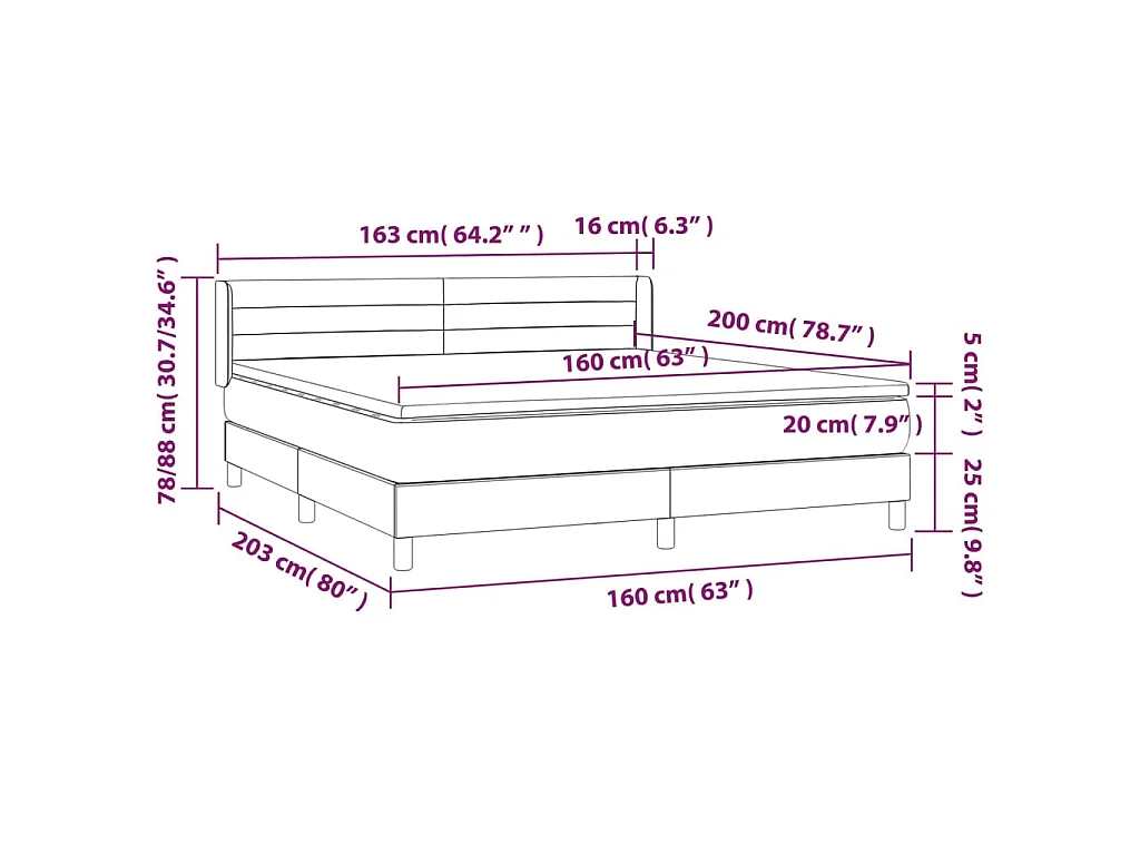 Sommier à lattes de lit avec matelas Noir 160x200 cm Tissu