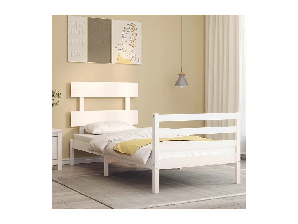 Cadre de lit sans matelas blanc bois massif
