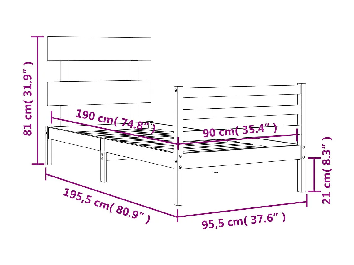 Cadre de lit sans matelas blanc bois massif