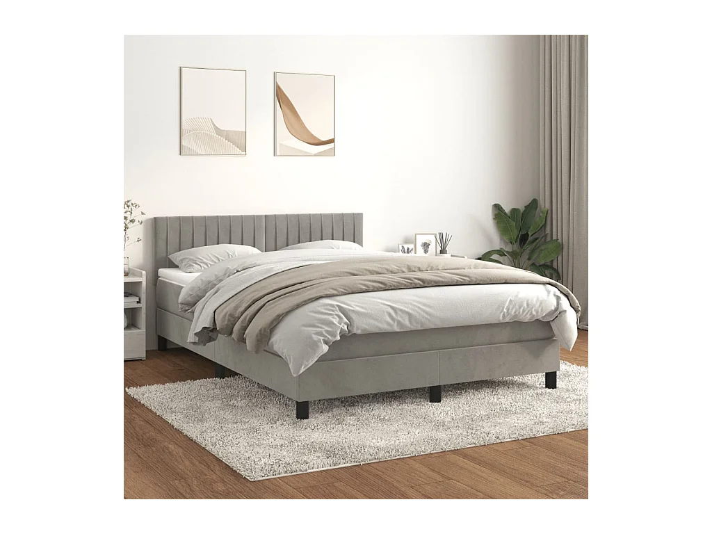 Sommier à lattes de lit et matelas Gris clair 140x190cm Velours