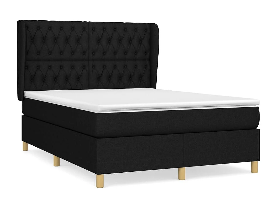 Sommier à lattes de lit avec matelas Noir 140x190 cm Tissu