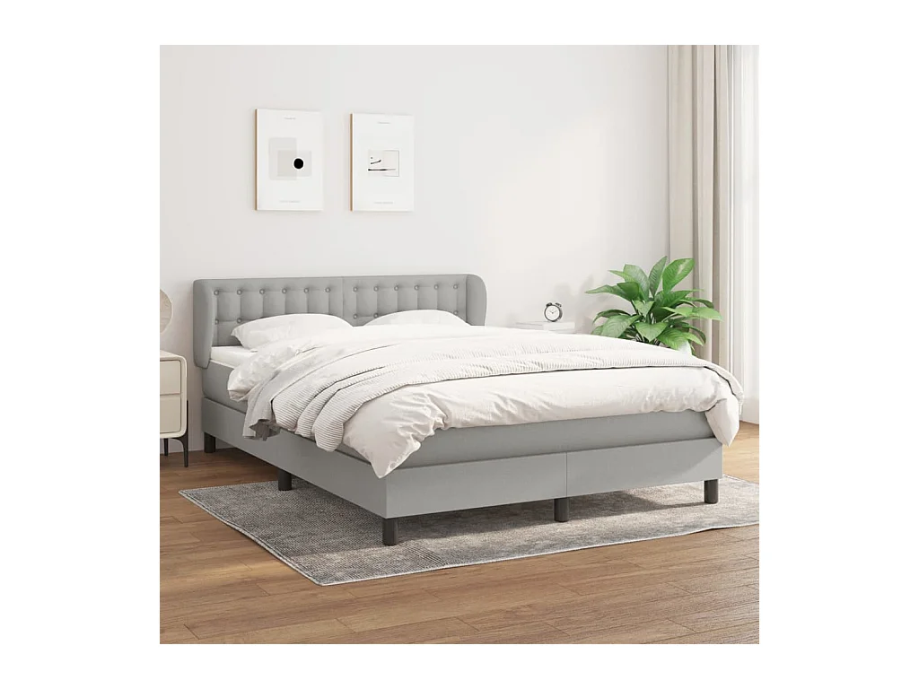 Sommier à lattes de lit avec matelas Gris clair 140x190cm Tissu