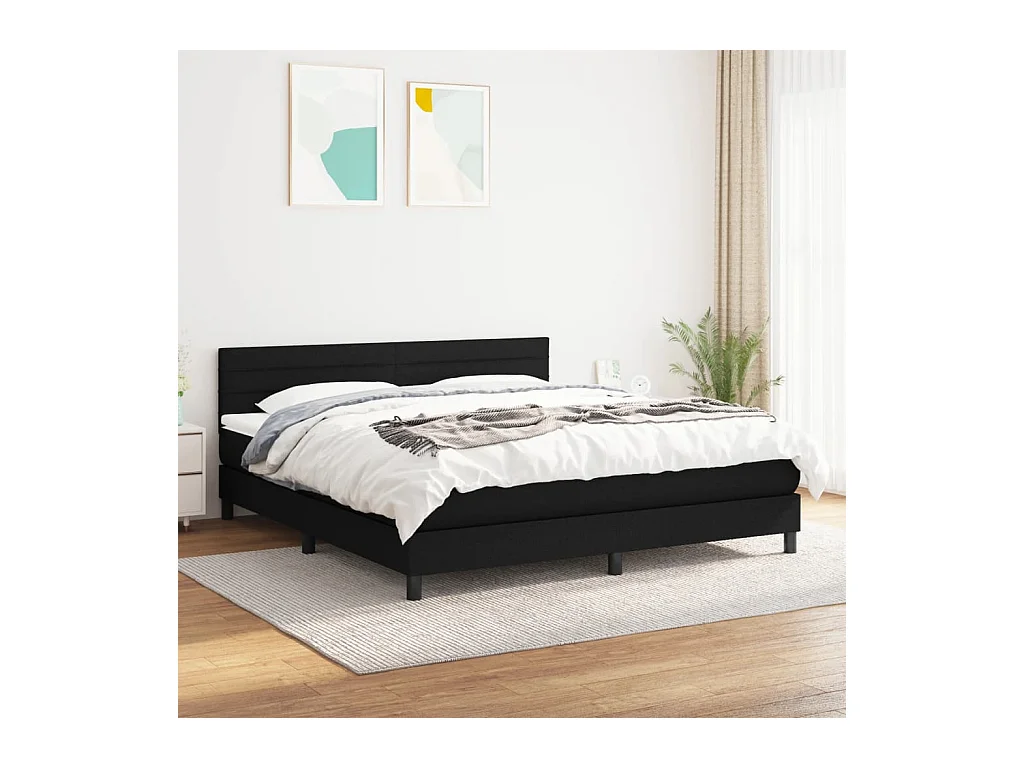 Sommier à lattes de lit avec matelas Noir 160x200 cm Tissu