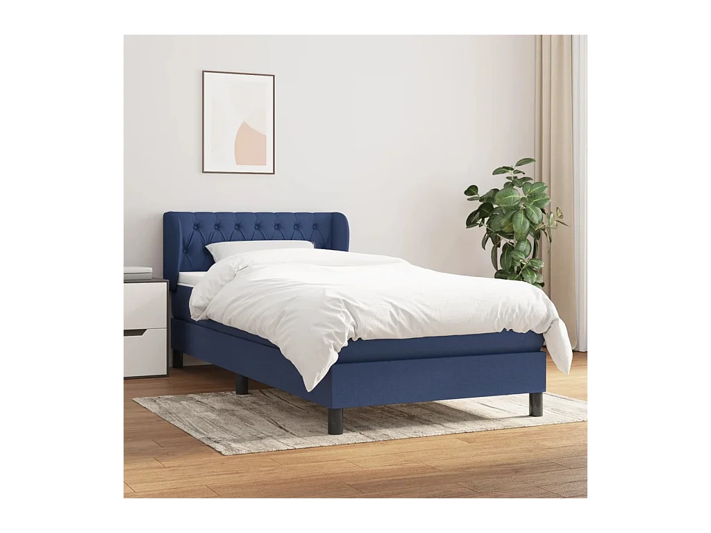 Sommier à lattes de lit avec matelas Bleu 90x190 cm Tissu