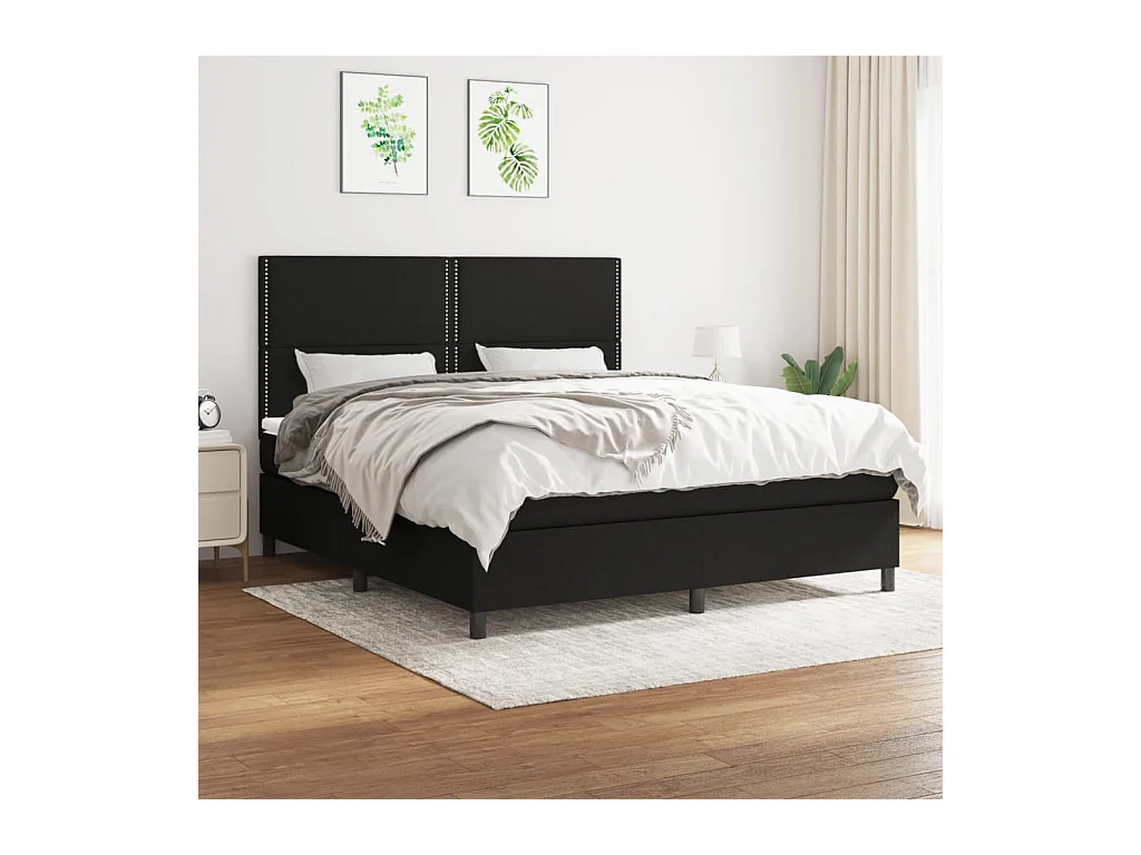 Sommier à lattes de lit avec matelas Noir 160x200 cm Tissu