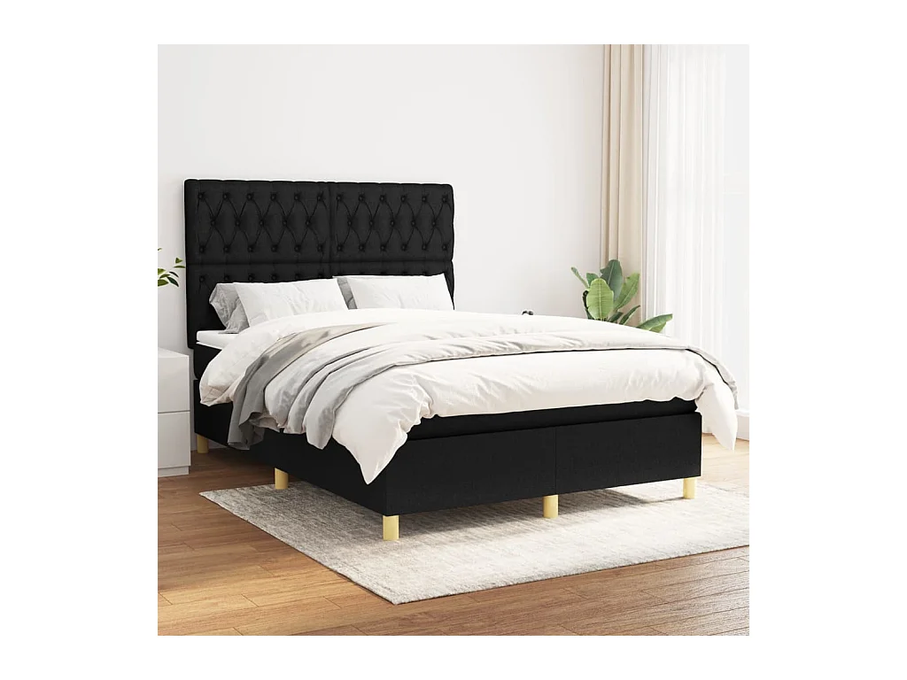 Sommier à lattes de lit avec matelas Noir 140x190 cm Tissu