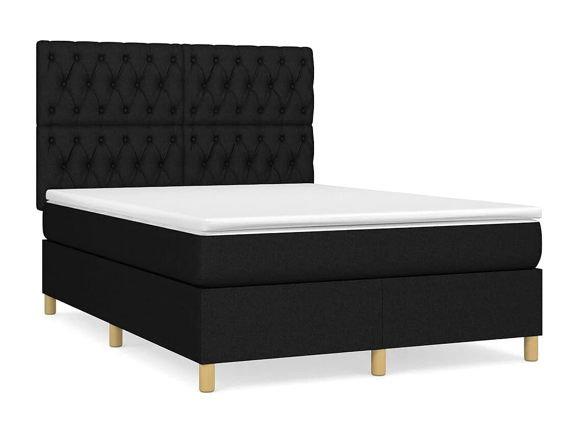 Sommier à lattes de lit avec matelas Noir 140x190 cm Tissu