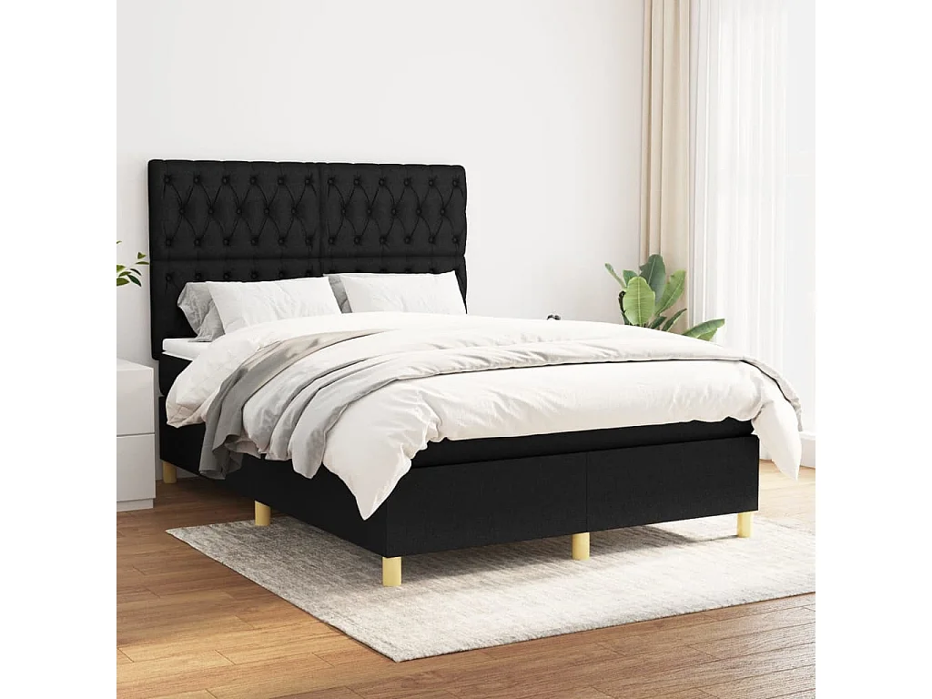 Sommier à lattes de lit avec matelas Noir 140x190 cm Tissu