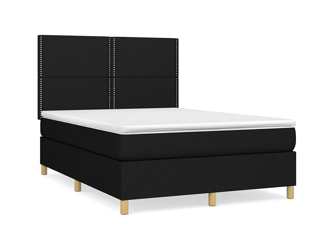 Sommier à lattes de lit avec matelas Noir 140x190 cm Tissu