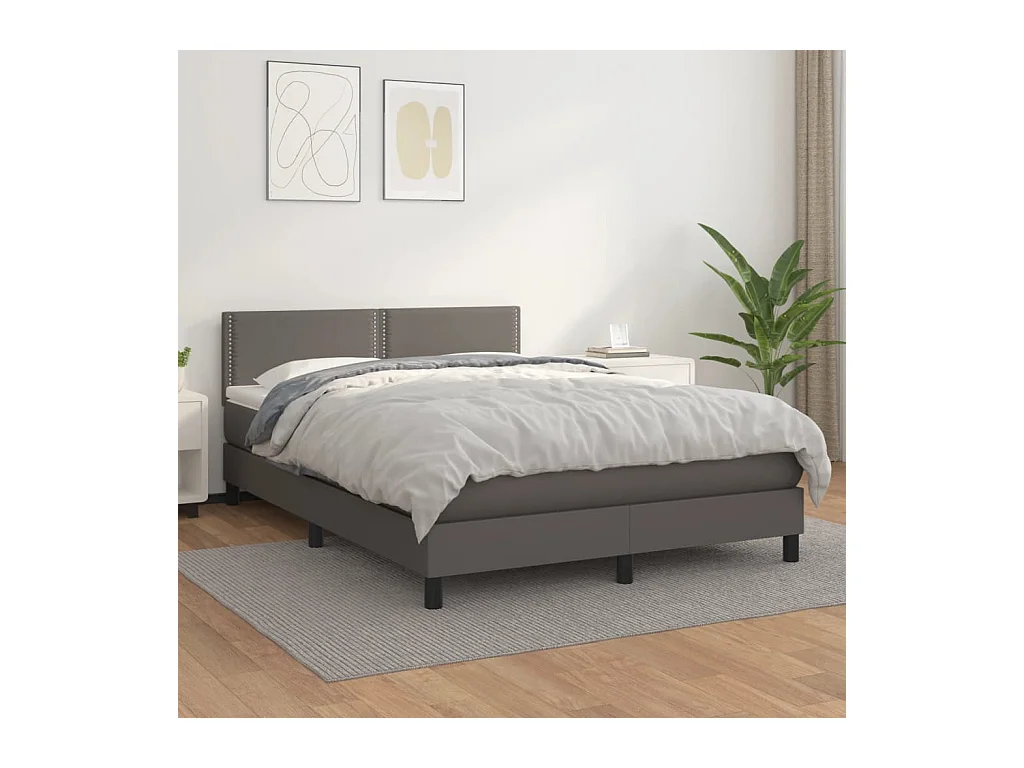 Sommier à lattes de lit avec matelas Gris 140x190 cm Similicuir
