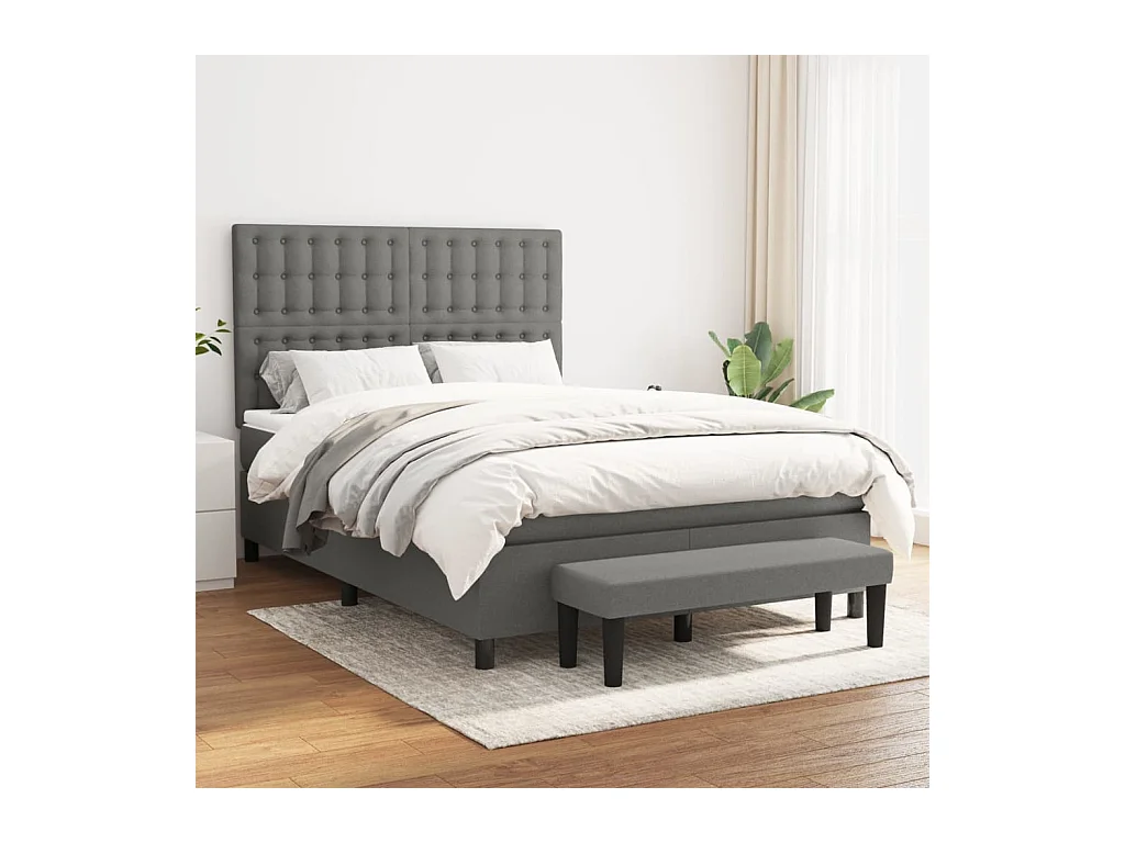 Sommier à lattes de lit avec matelas Gris foncé 140x190cm Tissu