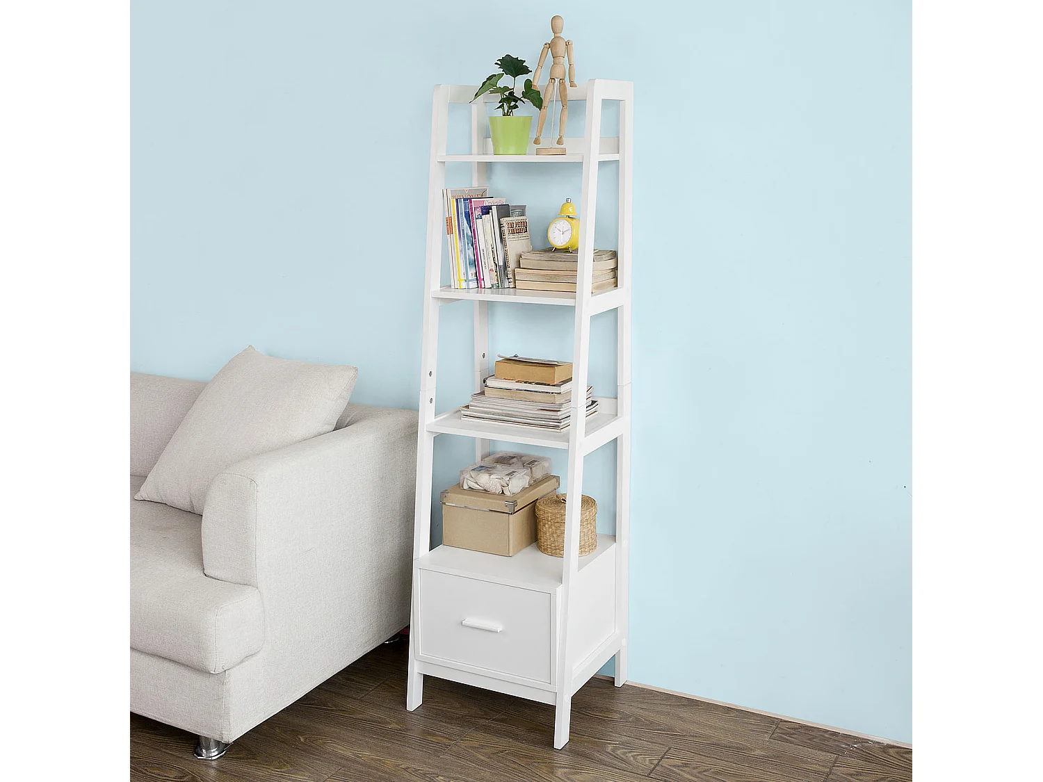 Estantería en Escalera de Madera, Estanterías Librerias, Estanterias de Diseño, FRG116-K-W SoBuy ES