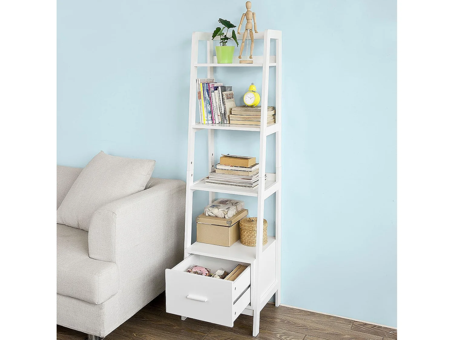 Estantería en Escalera de Madera, Estanterías Librerias, Estanterias de Diseño, FRG116-K-W SoBuy ES