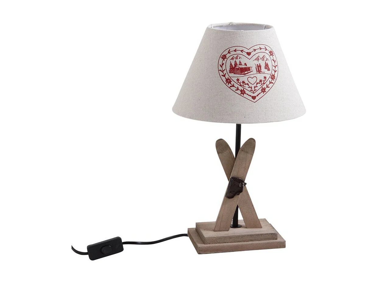 Lampe avec pied en bois décor ski (Lot de 2)