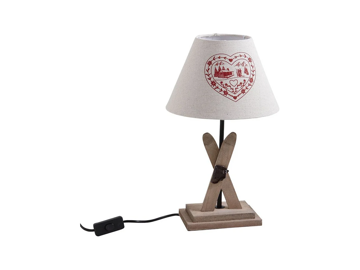 Lampe avec pied en bois décor ski (Lot de 2)