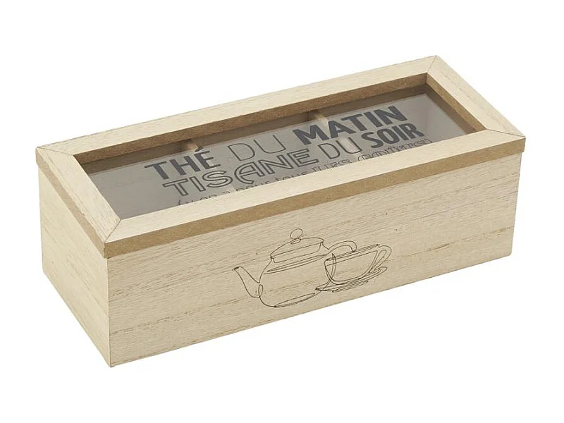 Boite à thé en bois et verre 3 compartiments Boîte à thé 3 comp.