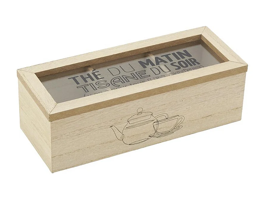 Boite à thé en bois et verre 3 compartiments Boîte à thé 3 comp.