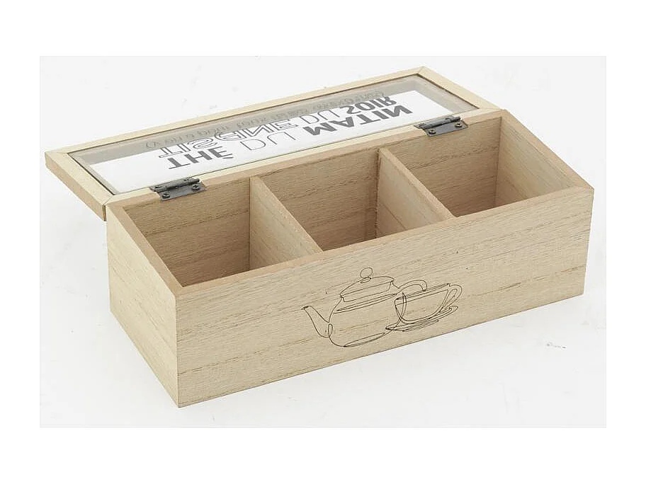 Boite à thé en bois et verre 3 compartiments Boîte à thé 3 comp.