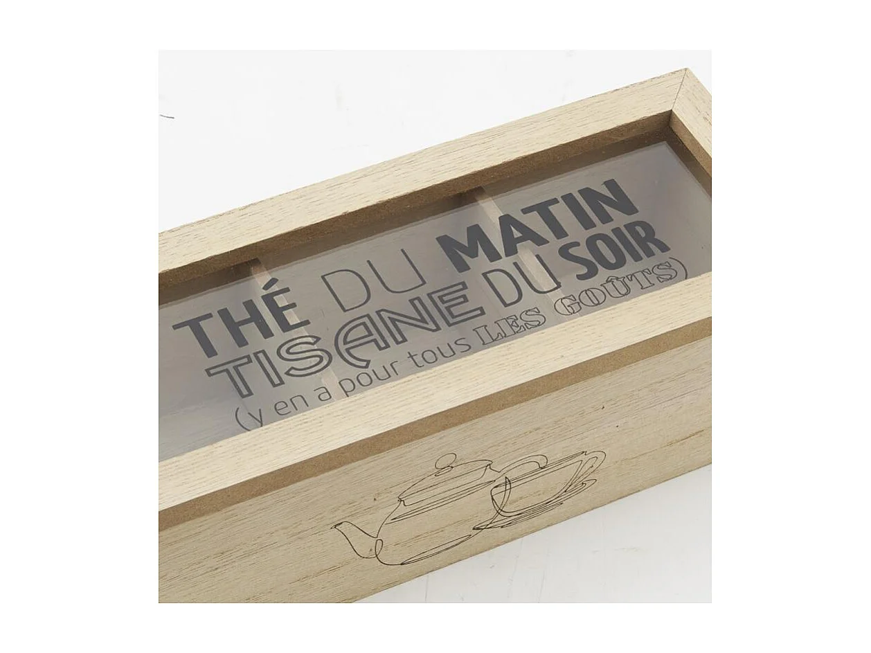 Boite à thé en bois et verre 3 compartiments Boîte à thé 3 comp.