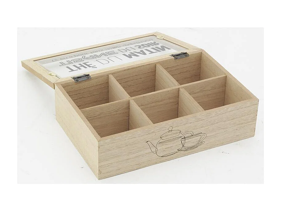 Boite à thé en bois et verre 6 compartiments Boîte à thé 6 comp.