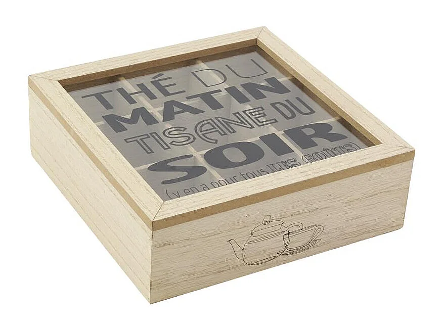 Boite à thé en bois et verre 9 compartiments Boîte à thé 9 comp.