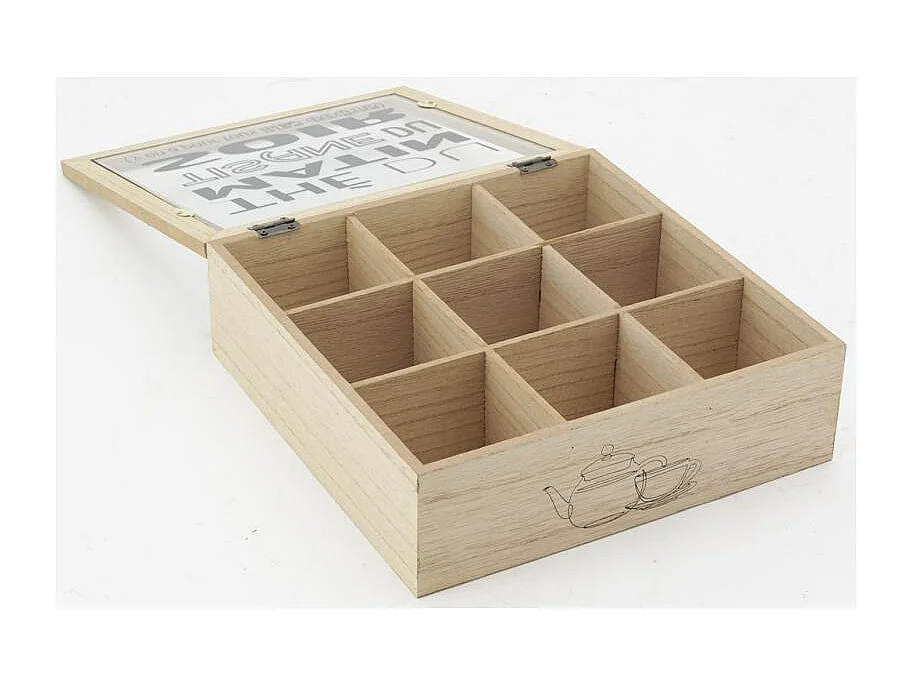 Boite à thé en bois et verre 9 compartiments Boîte à thé 9 comp.