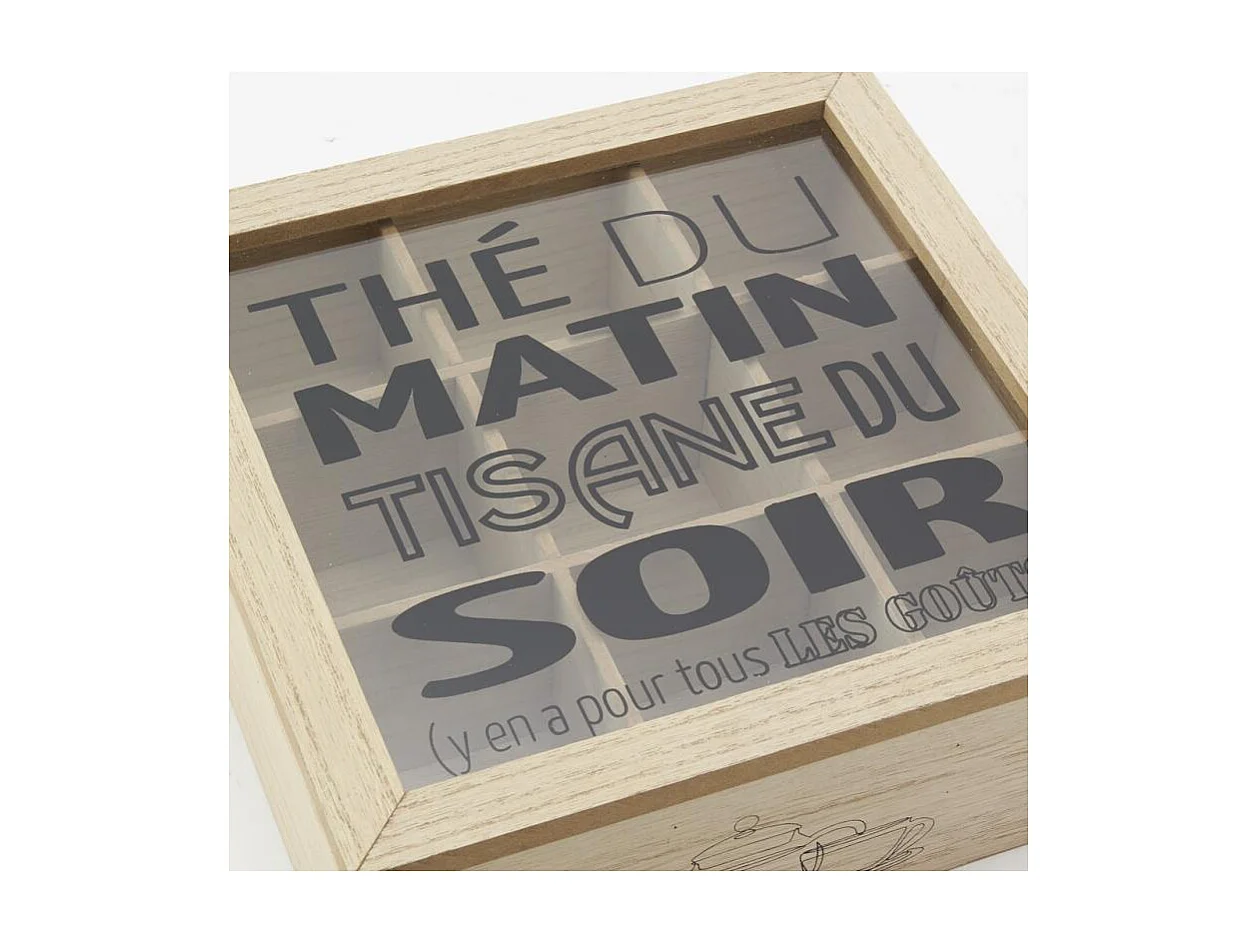 Boite à thé en bois et verre 9 compartiments Boîte à thé 9 comp.