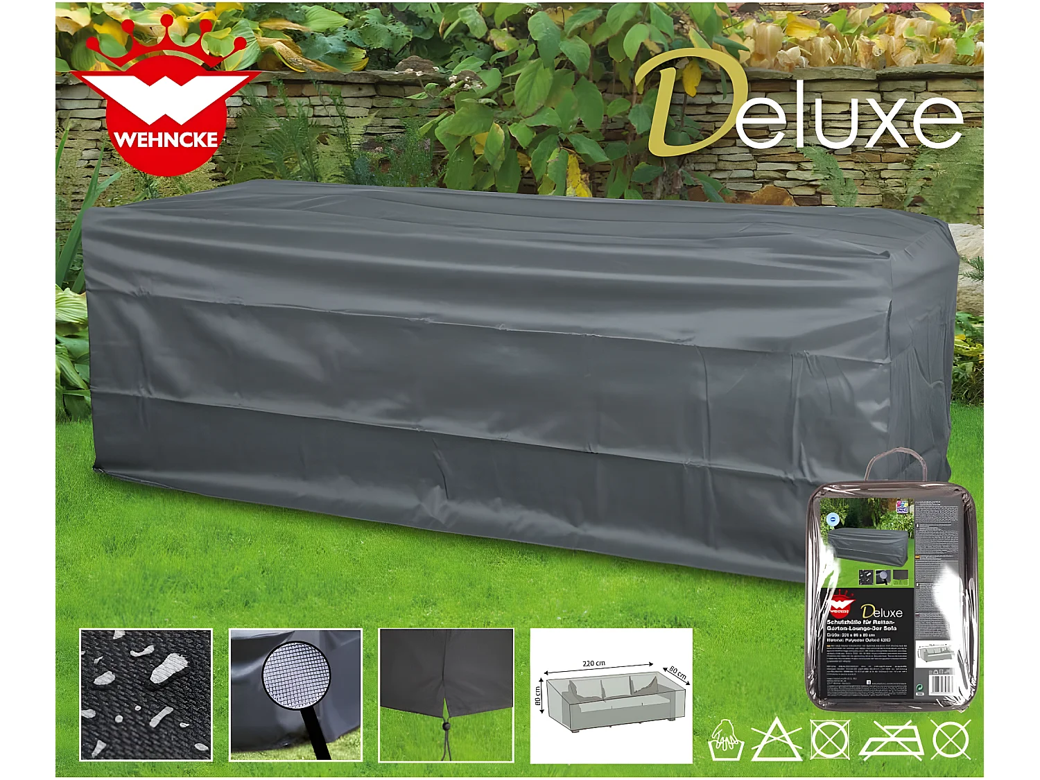 Housse pour salon de jardin Deluxe 220x80x80 cm gris