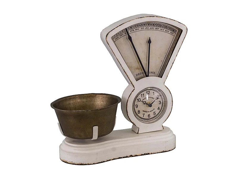 Balance décorative avec horloge et calendrier en fer
