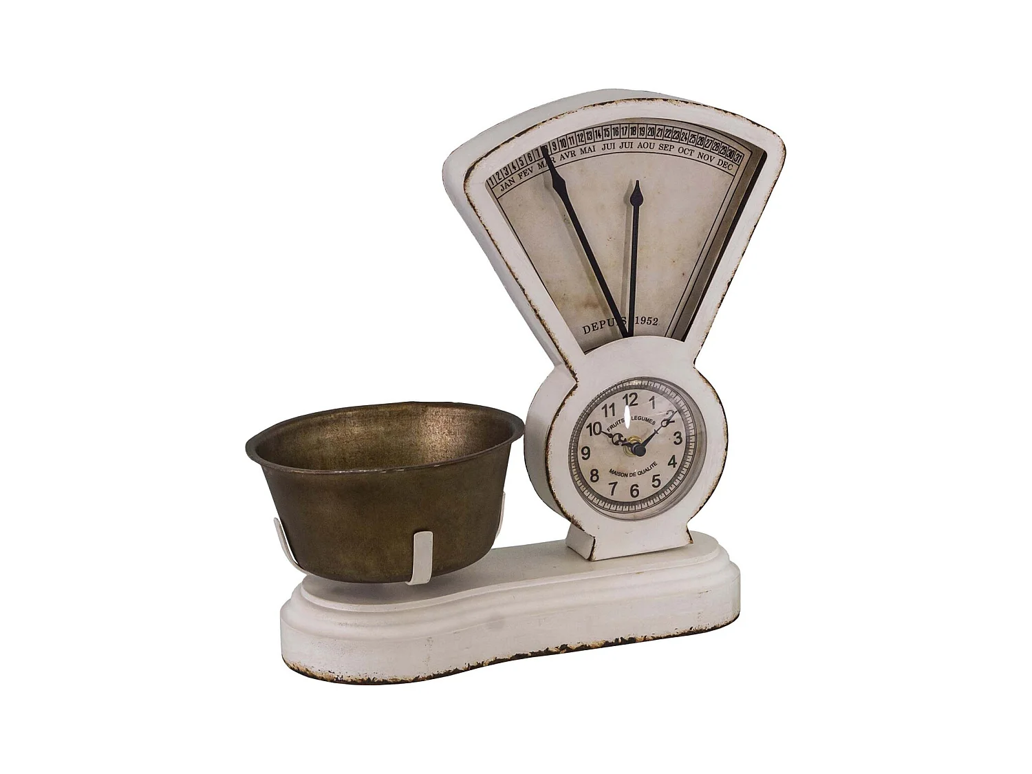 Balance décorative avec horloge et calendrier en fer