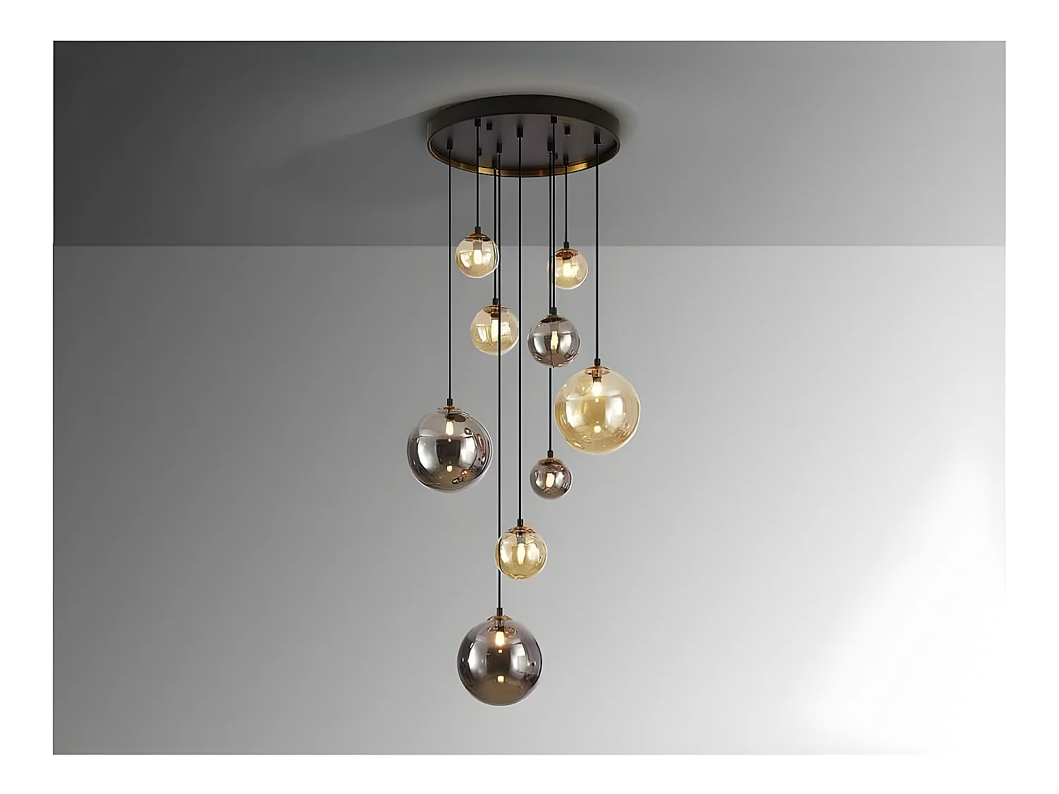 Lampara Circular De 9 Luces Modelo Dark Negra De Schuller