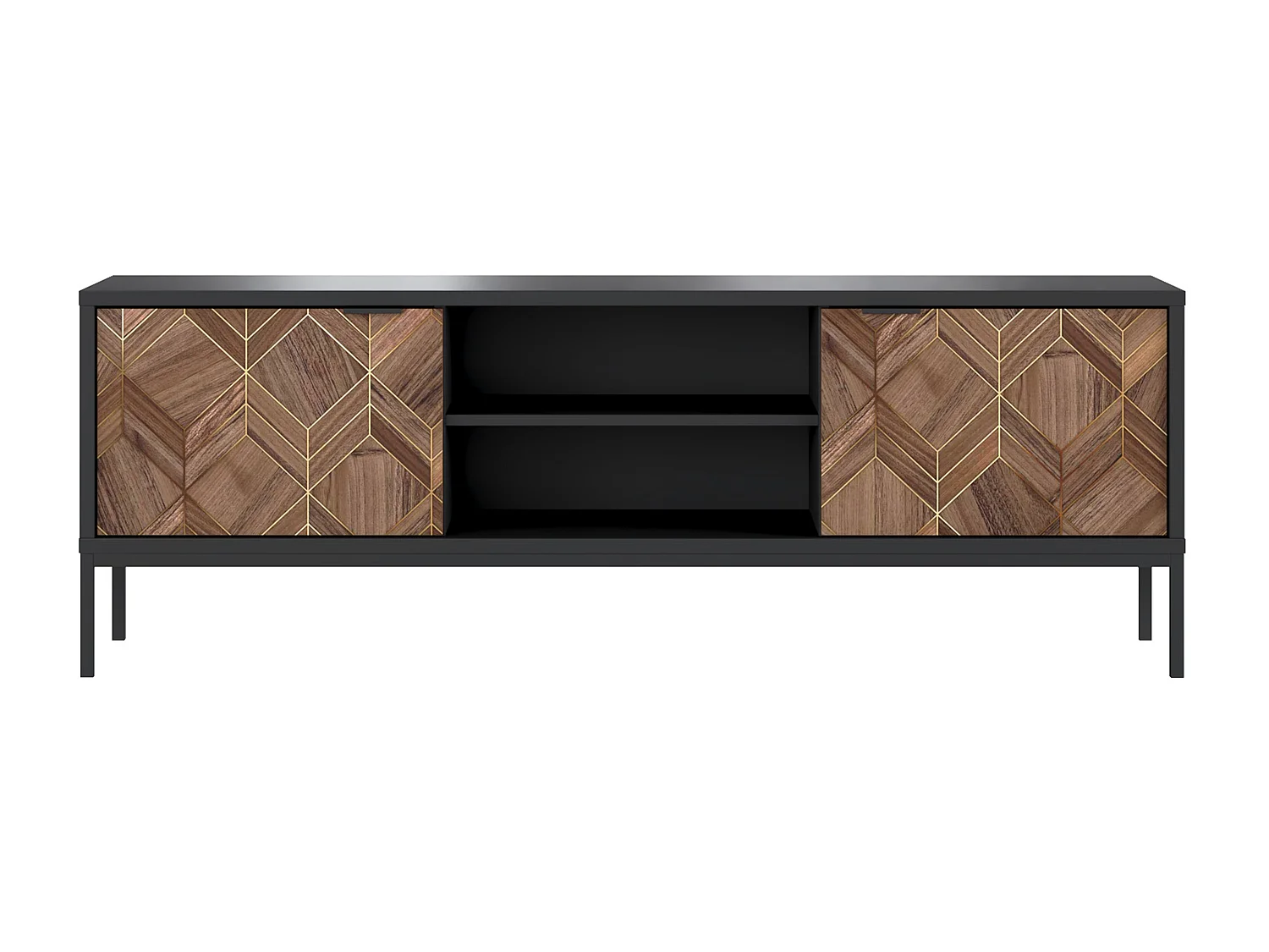 TV-Möbel - 2 Türen & 2 Ablagefächer - Schwarz & Holzfarben dunkel - MIALINE