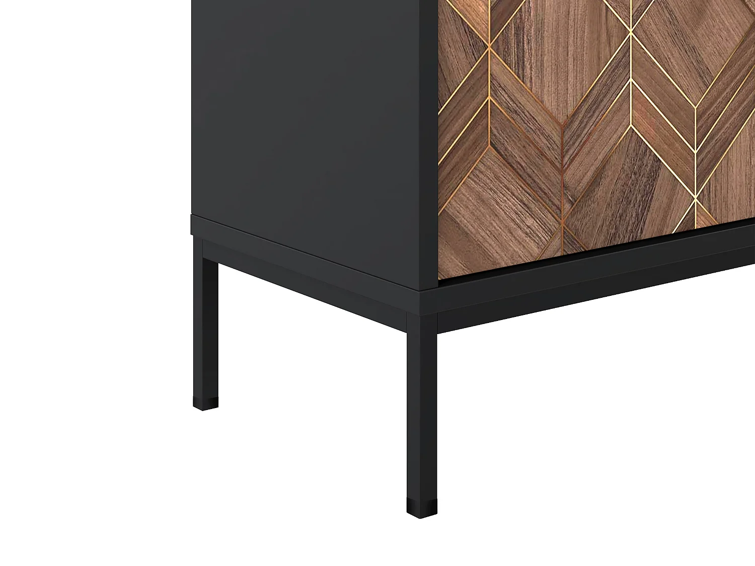 TV-Möbel - 2 Türen & 2 Ablagefächer - Schwarz & Holzfarben dunkel - MIALINE