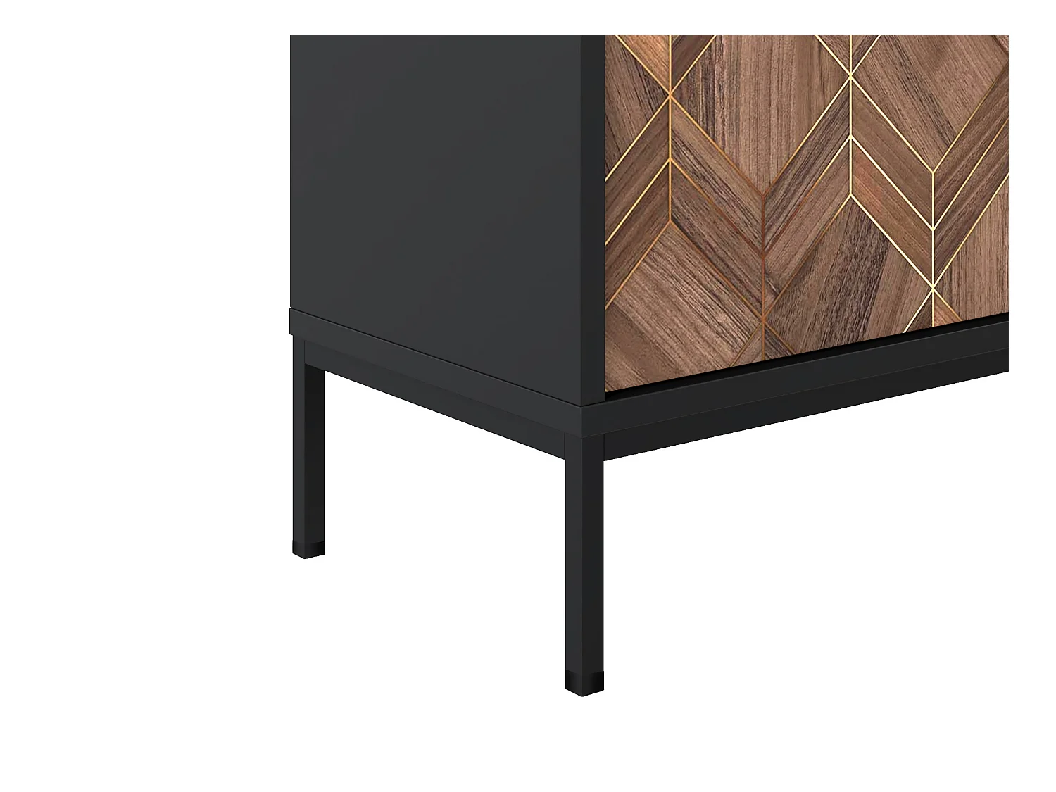 Meuble TV avec 2 portes et 2 niches - Noir et Naturel foncé - MIALINE