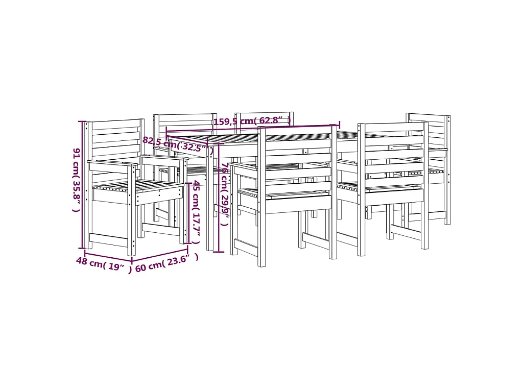 7-delige Tuinset massief grenenhout wit