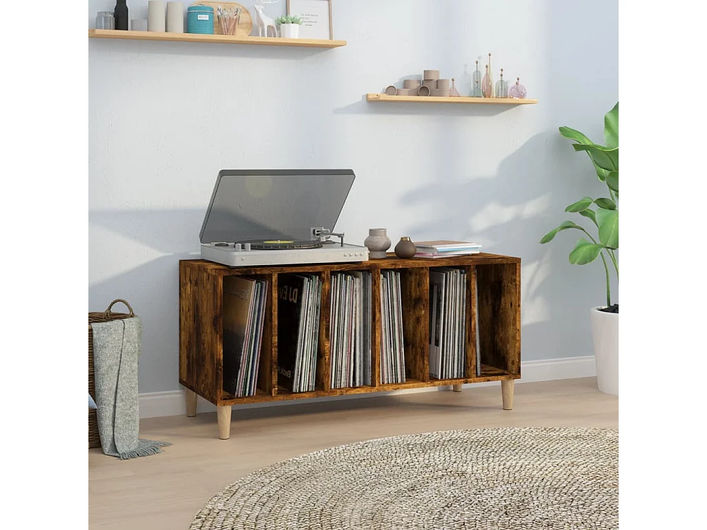 Mueble discos madera contrachapada roble ahumado 100x38x48 cm