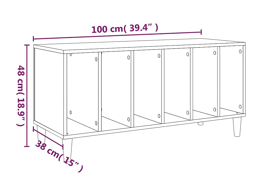 Mueble discos madera contrachapada roble ahumado 100x38x48 cm