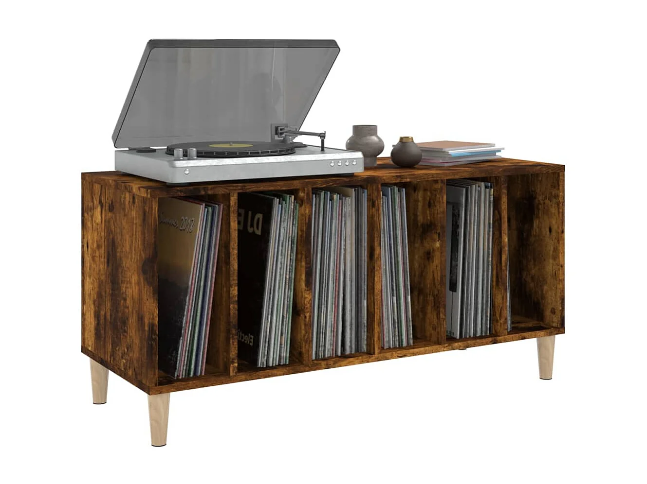 Mueble discos madera contrachapada roble ahumado 100x38x48 cm