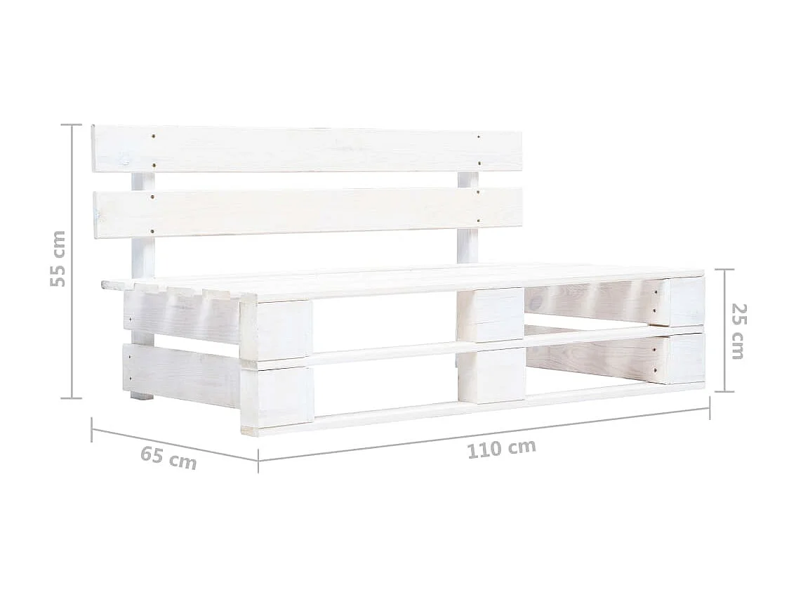 Canapé central palette de jardin Blanc Bois de pin imprégné