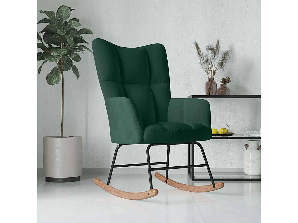 Chaise à bascule Vert foncé Velours