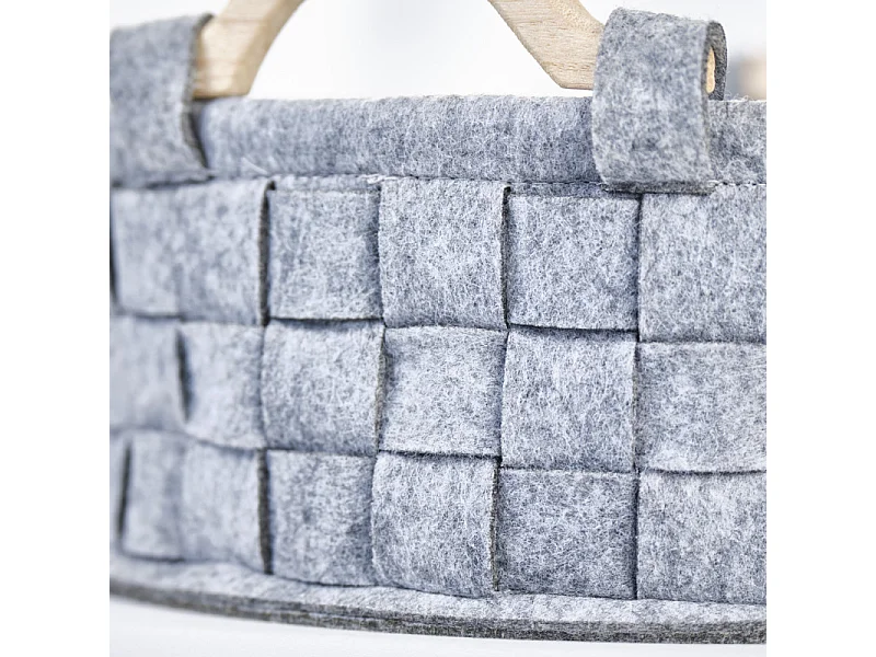 Lot de 2 paniers ronds 32 cm en feutre gris et anses bois - JUAN 9787