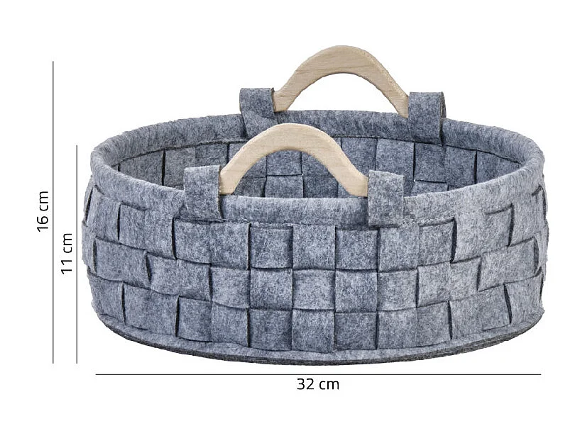 Lot de 2 paniers ronds 32 cm en feutre gris et anses bois - JUAN 9787