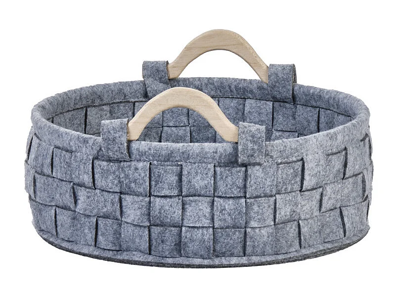 Lot de 2 paniers ronds 32 cm en feutre gris et anses bois - JUAN 9787